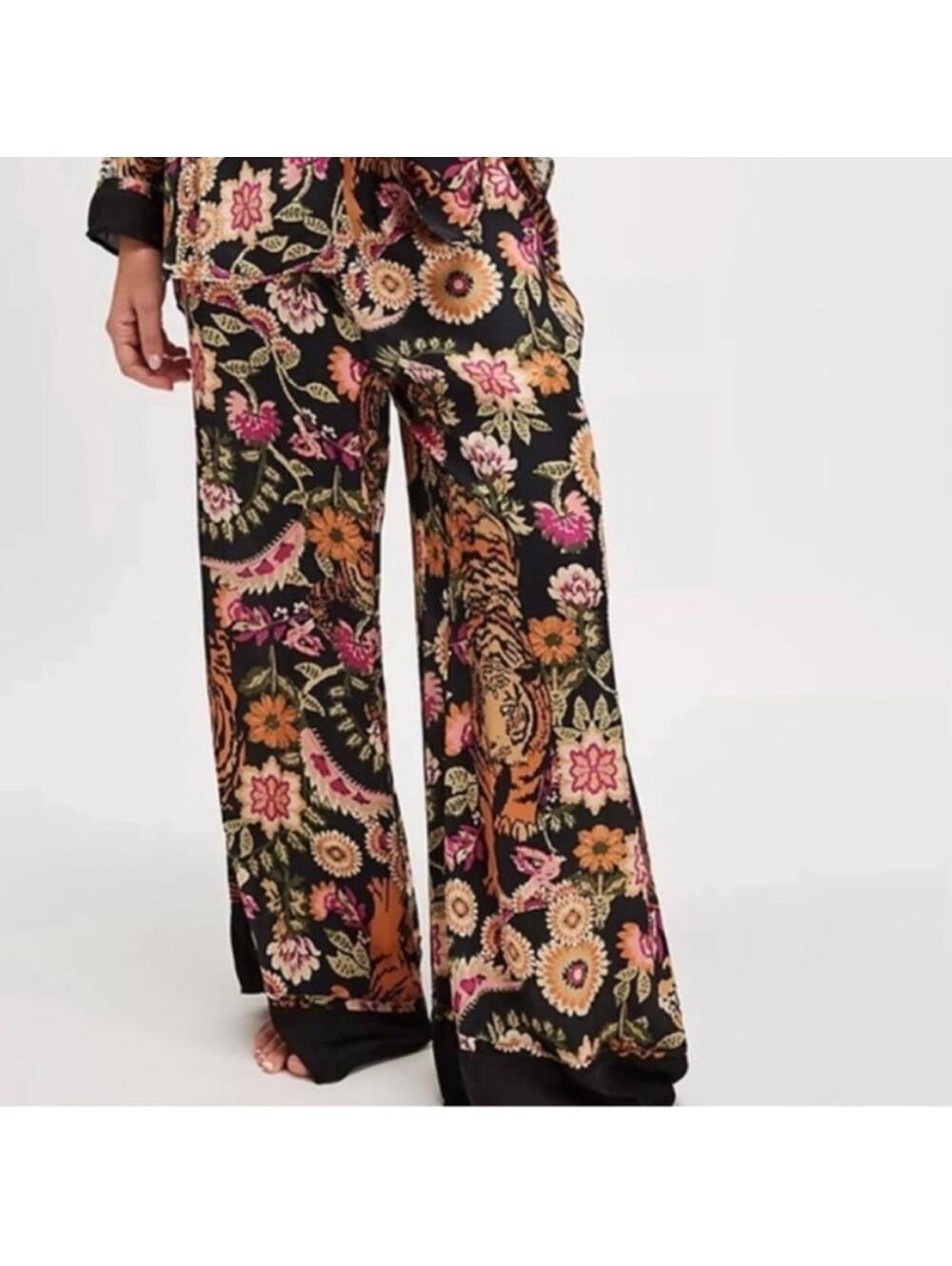 🆕 NWT FP Pajama SET Iron Combo Tiger Floral Print SILKY oversized XL Long Tall - Picture 5 of 16